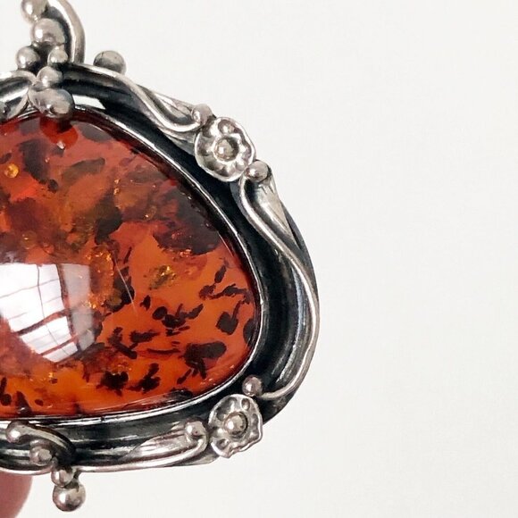Genuine Baltic Amber & Sterling Silver Pin Brooch Vintage Rare - Picture 5 of 5